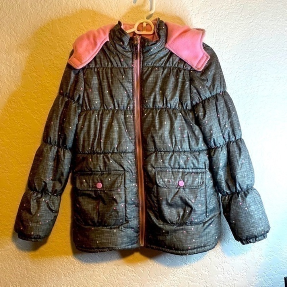 PINK platinum, pink polkadot, gray winter jacket 14/16  hooded